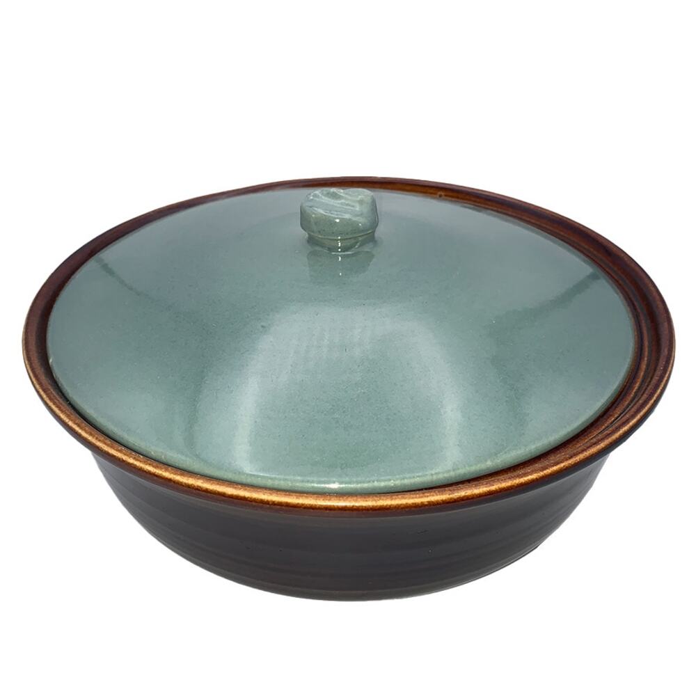 Vintage Red Wing 10" Round 2-Quart Covered Casserole Green/Brown VGC
